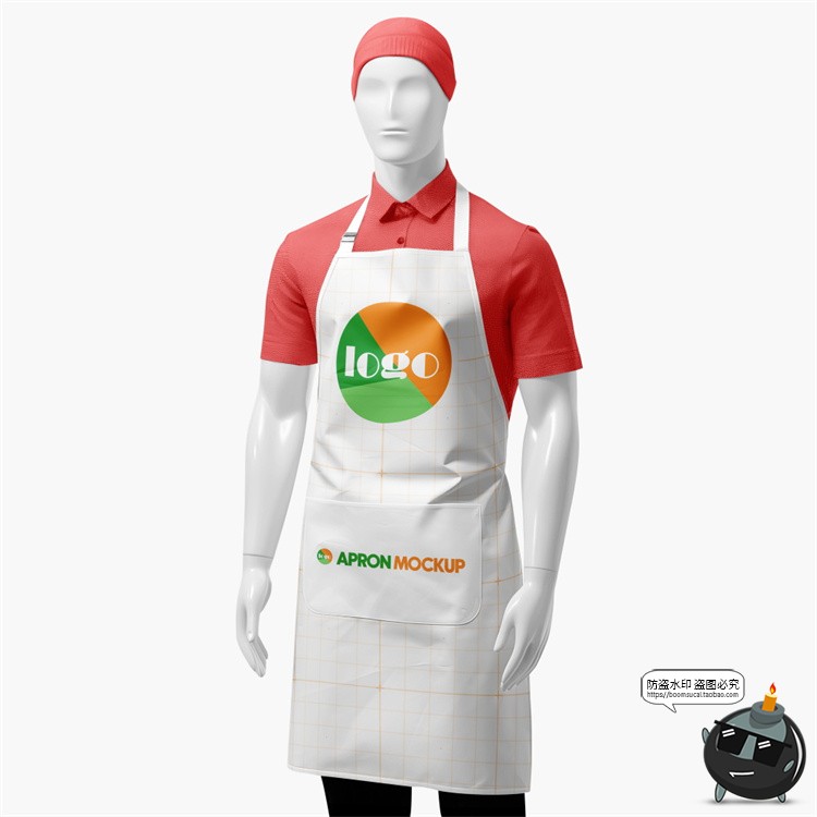 图片[7]-奶茶餐饮咖啡店厨房厨师围裙工作服模特展示效果样机PSD模板素材-设计猿