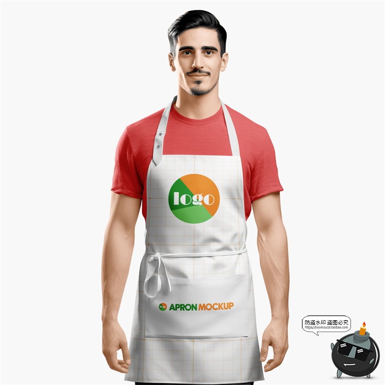 奶茶餐饮咖啡店厨房厨师围裙工作服模特展示效果样机PSD模板素材-设计猿