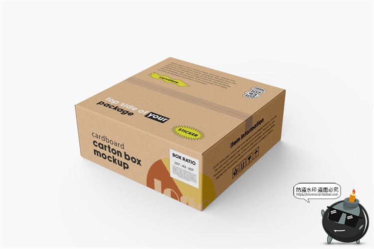 图片[4]-瓦楞快递纸箱纸盒正方形打包箱子包装展示效果图PSD模板样机素材-设计猿