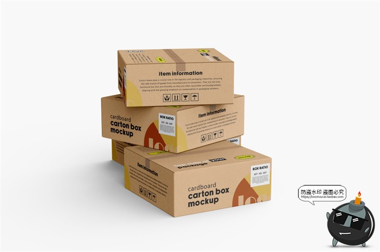 瓦楞快递纸箱纸盒正方形打包箱子包装展示效果图PSD模板样机素材-设计猿