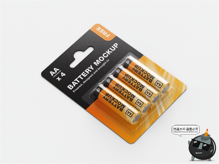 图片[1]-电池四颗套装挂式产品外包装作品贴图效果样机展示PSD模板PS素材-设计猿