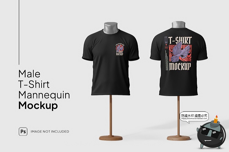 图片[1]-男女款圆领短袖T恤上衣模型图案印花贴图服饰样机PSD模板PS素材-设计猿