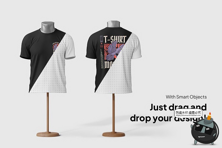 图片[2]-男女款圆领短袖T恤上衣模型图案印花贴图服饰样机PSD模板PS素材-设计猿