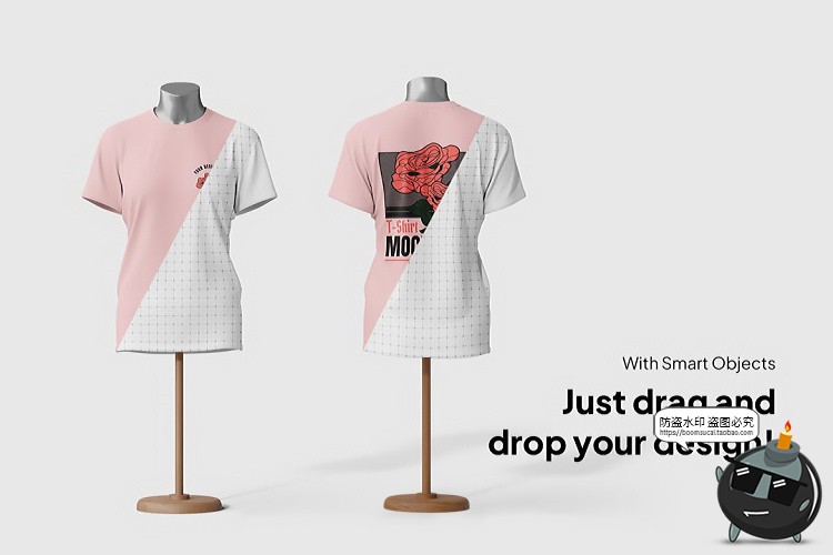图片[4]-男女款圆领短袖T恤上衣模型图案印花贴图服饰样机PSD模板PS素材-设计猿