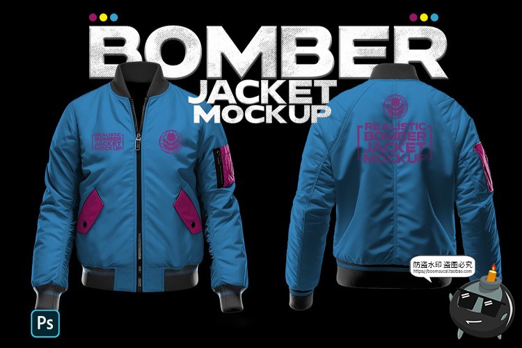 图片[1]-飞行员保暖夹克衫拉链外套上衣模型立体智能贴图样机PSD模板素材-设计猿