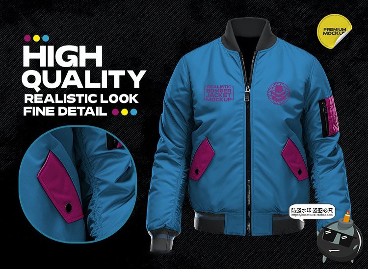 图片[2]-飞行员保暖夹克衫拉链外套上衣模型立体智能贴图样机PSD模板素材-设计猿