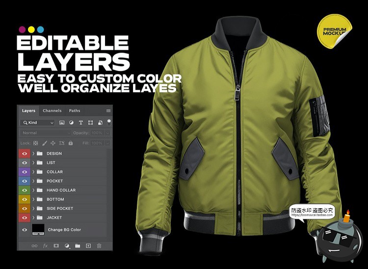 图片[3]-飞行员保暖夹克衫拉链外套上衣模型立体智能贴图样机PSD模板素材-设计猿