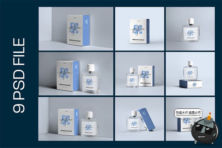 图片[2]-男士古龙香水喷雾美妆玻璃瓶子透明产品包装贴图样机PSD模板素材-设计猿