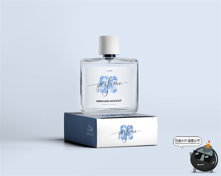 男士古龙香水喷雾美妆玻璃瓶子透明产品包装贴图样机PSD模板素材-设计猿