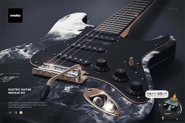 图片[1]-摇滚音乐电吉他乐器外观涂装图案效果展示白膜样机PSD模板PS素材-设计猿