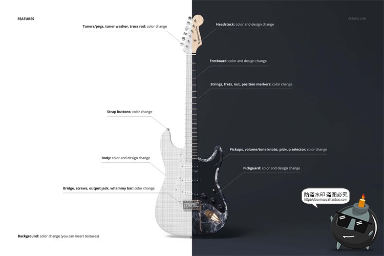 图片[3]-摇滚音乐电吉他乐器外观涂装图案效果展示白膜样机PSD模板PS素材-设计猿
