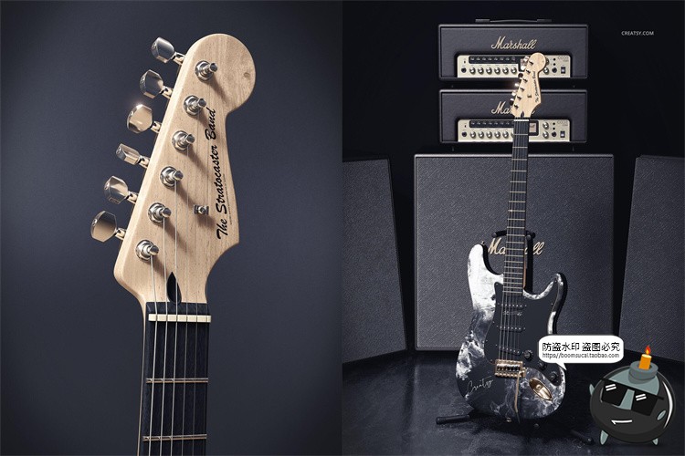 图片[4]-摇滚音乐电吉他乐器外观涂装图案效果展示白膜样机PSD模板PS素材-设计猿