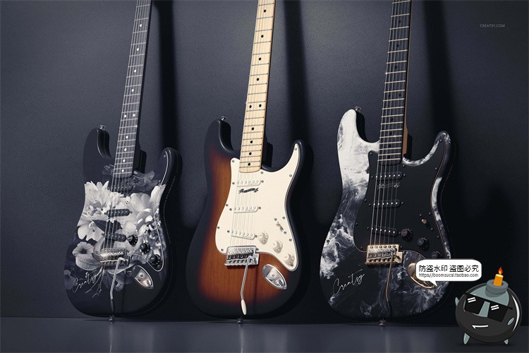 图片[5]-摇滚音乐电吉他乐器外观涂装图案效果展示白膜样机PSD模板PS素材-设计猿
