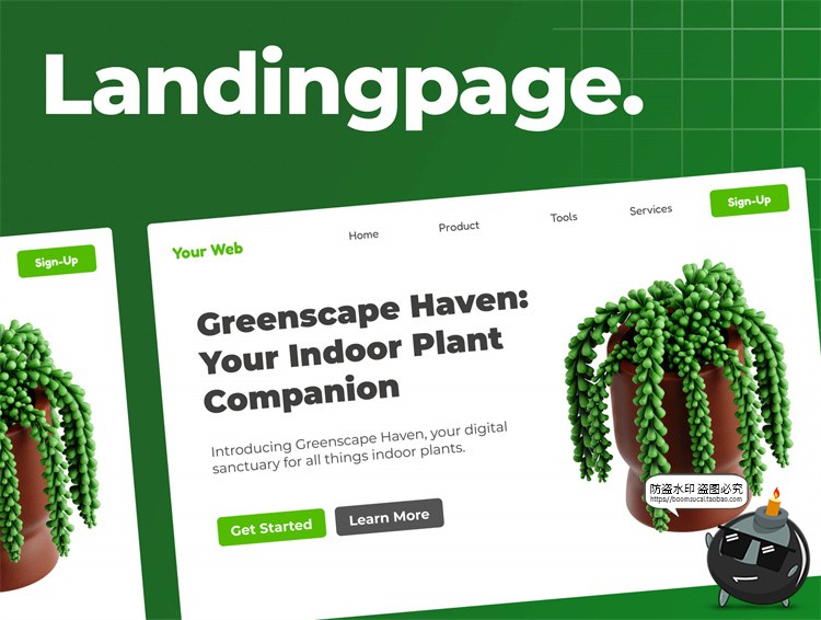 卡通创意室内绿植植物盆栽3D插图icons图标OBJ格式PNG免抠素材-设计猿