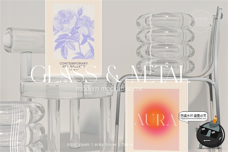 图片[1]-潮流潮牌时尚透明有机玻璃海报画框挂画作品展示样机PSD模板素材-设计猿