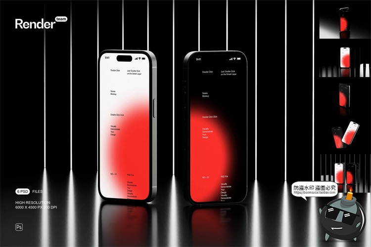 图片[1]-工业黑化风苹果iPhone 14 Pro手机屏幕作品集展示贴图PSD样机模板-设计猿