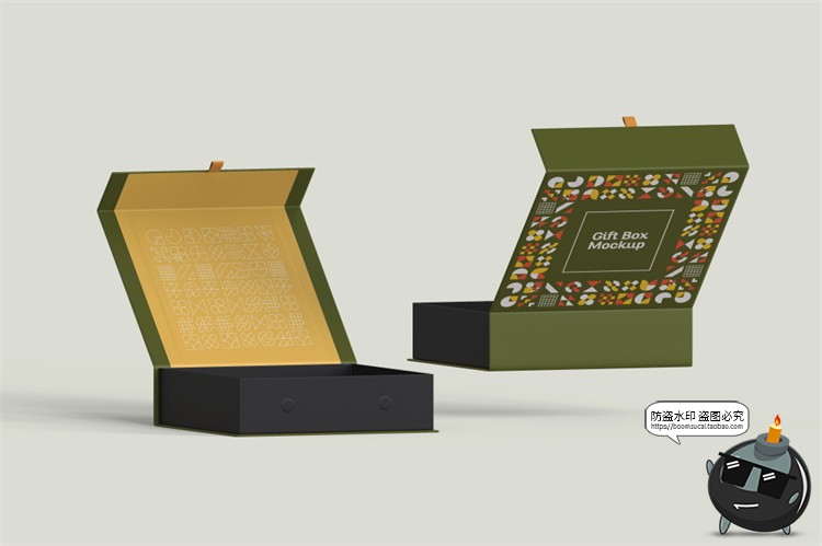 图片[4]-正方形磁吸翻盖文创礼盒硬纸盒包装盒效果展示样机PSD模板PS素材-设计猿