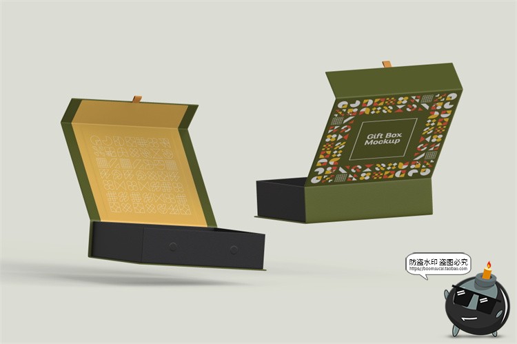 图片[5]-正方形磁吸翻盖文创礼盒硬纸盒包装盒效果展示样机PSD模板PS素材-设计猿