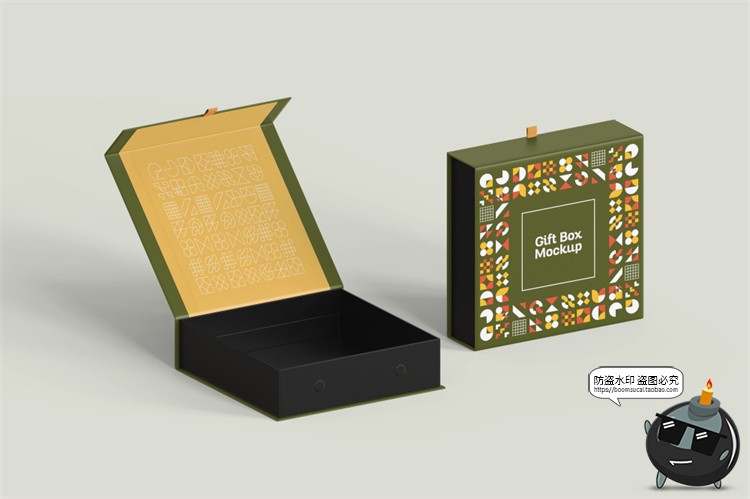 图片[9]-正方形磁吸翻盖文创礼盒硬纸盒包装盒效果展示样机PSD模板PS素材-设计猿