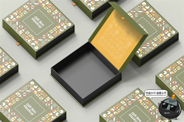 图片[15]-正方形磁吸翻盖文创礼盒硬纸盒包装盒效果展示样机PSD模板PS素材-设计猿