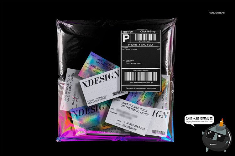 图片[3]-潮流物料品牌全息镭射快递气泡包装袋名片手机包装PSD样机PS素材-设计猿