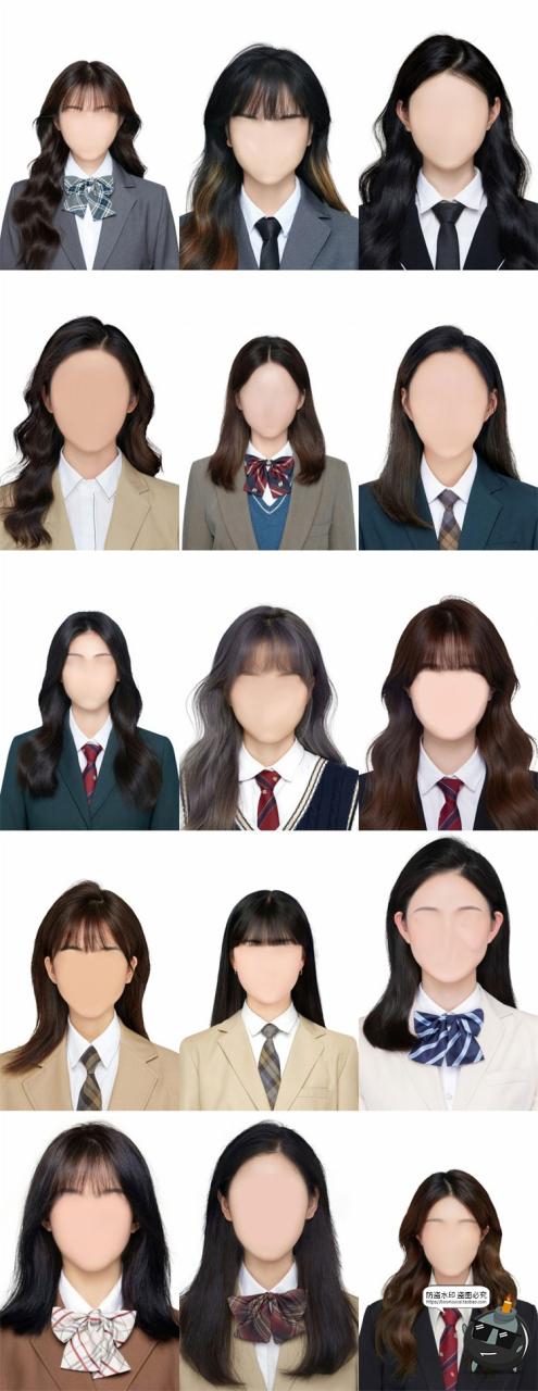 证件照学院风女生学生发型服装长发刘海卷发修图后期合成PSD模板PS素材-设计猿