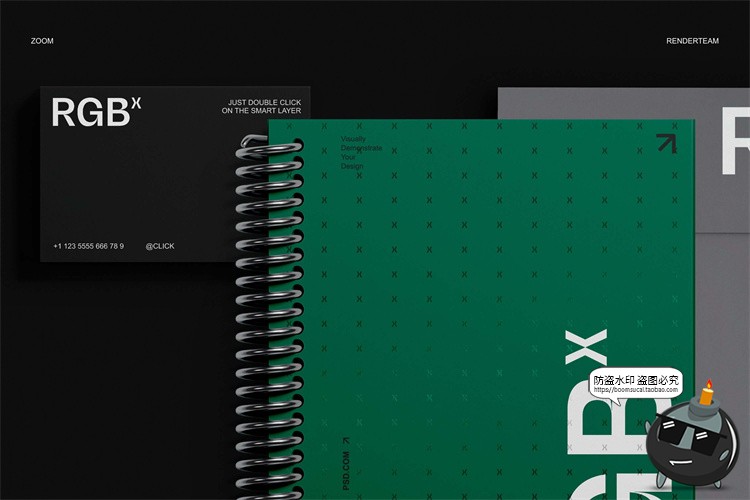 潮流物料LOGO标志办公文具档案袋文件夹名片信纸PSD模板样机素材-设计猿