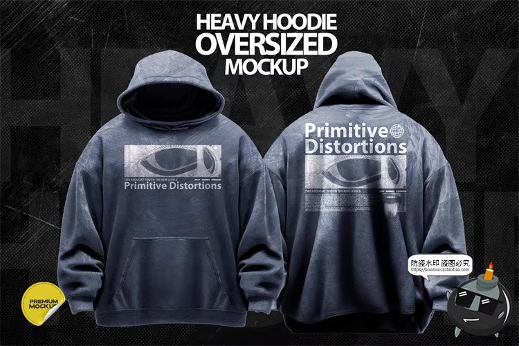 图片[1]-潮流大码宽松街头服饰连衣帽卫衣外套印花图案PSD模板样机PS素材-设计猿