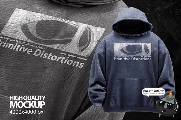 图片[2]-潮流大码宽松街头服饰连衣帽卫衣外套印花图案PSD模板样机PS素材-设计猿