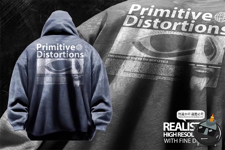 图片[3]-潮流大码宽松街头服饰连衣帽卫衣外套印花图案PSD模板样机PS素材-设计猿