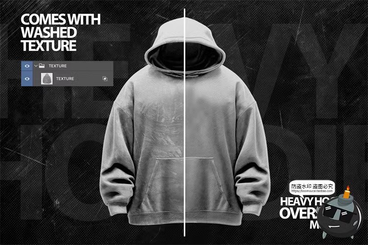 图片[5]-潮流大码宽松街头服饰连衣帽卫衣外套印花图案PSD模板样机PS素材-设计猿