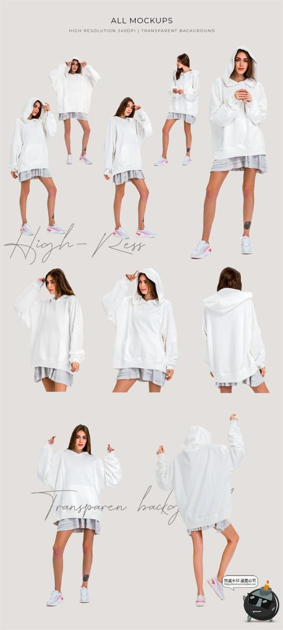 图片[3]-潮牌宽松oversize女装长袖连帽模特卫衣图案贴图PSD模板样机素材-设计猿