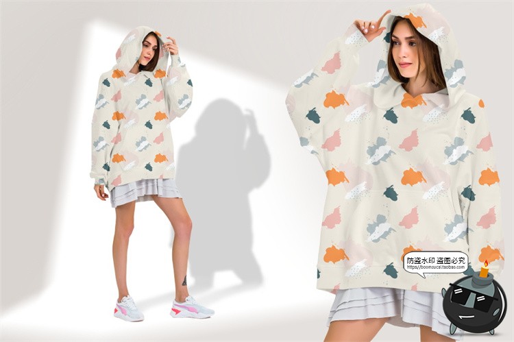 图片[5]-潮牌宽松oversize女装长袖连帽模特卫衣图案贴图PSD模板样机素材-设计猿