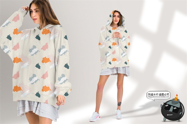 图片[6]-潮牌宽松oversize女装长袖连帽模特卫衣图案贴图PSD模板样机素材-设计猿