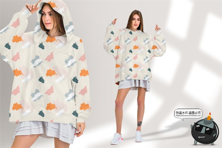 图片[7]-潮牌宽松oversize女装长袖连帽模特卫衣图案贴图PSD模板样机素材-设计猿