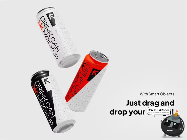图片[2]-潮流苏打水碳酸饮料金属长条易拉罐包装贴图样机PSD模板PS素材-设计猿