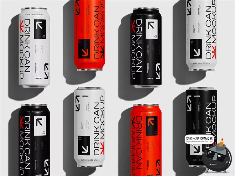 图片[4]-潮流苏打水碳酸饮料金属长条易拉罐包装贴图样机PSD模板PS素材-设计猿