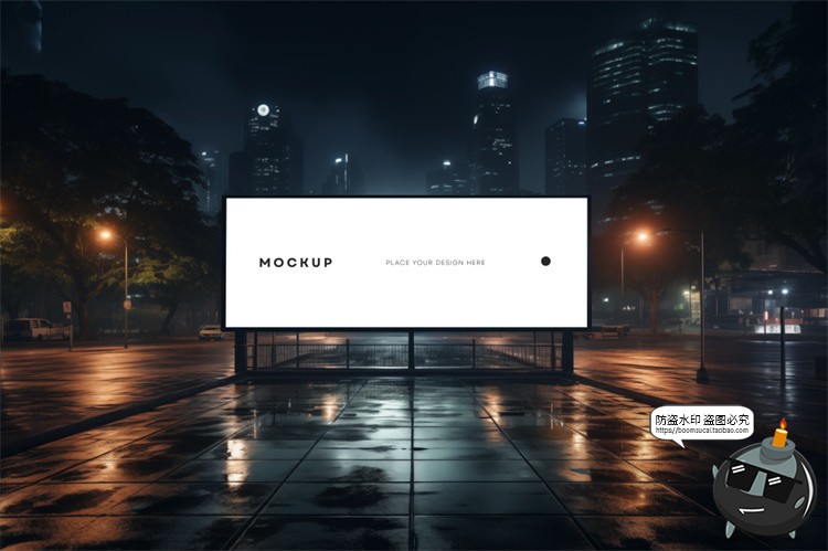 图片[1]-城市夜景户外街道大屏发光灯箱广告牌样机效果图展示PSD模板素材-设计猿