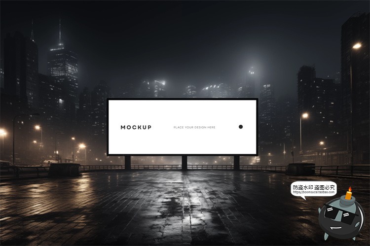 图片[2]-城市夜景户外街道大屏发光灯箱广告牌样机效果图展示PSD模板素材-设计猿