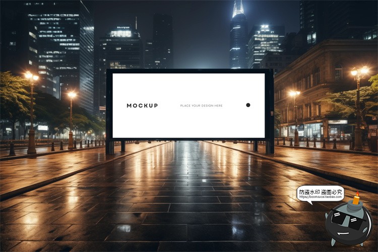 图片[3]-城市夜景户外街道大屏发光灯箱广告牌样机效果图展示PSD模板素材-设计猿