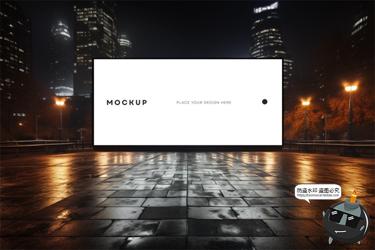 图片[6]-城市夜景户外街道大屏发光灯箱广告牌样机效果图展示PSD模板素材-设计猿
