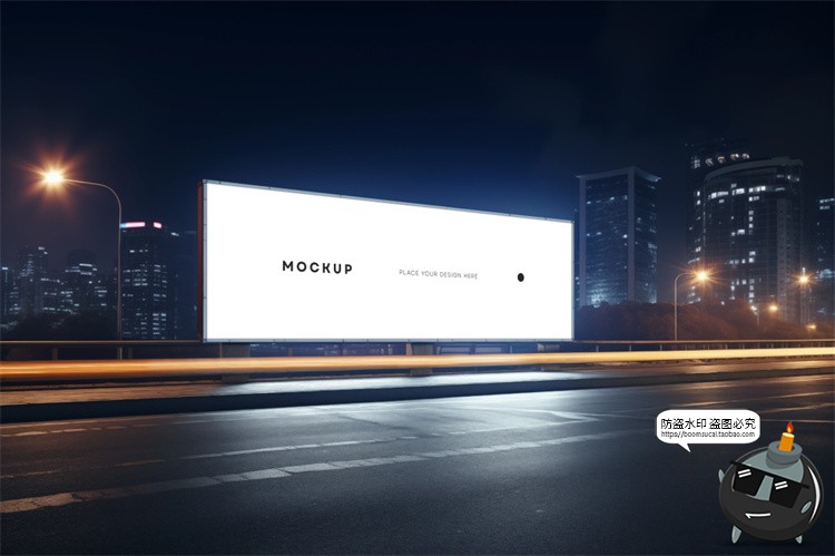城市夜景户外街道大屏发光灯箱广告牌样机效果图展示PSD模板素材-设计猿