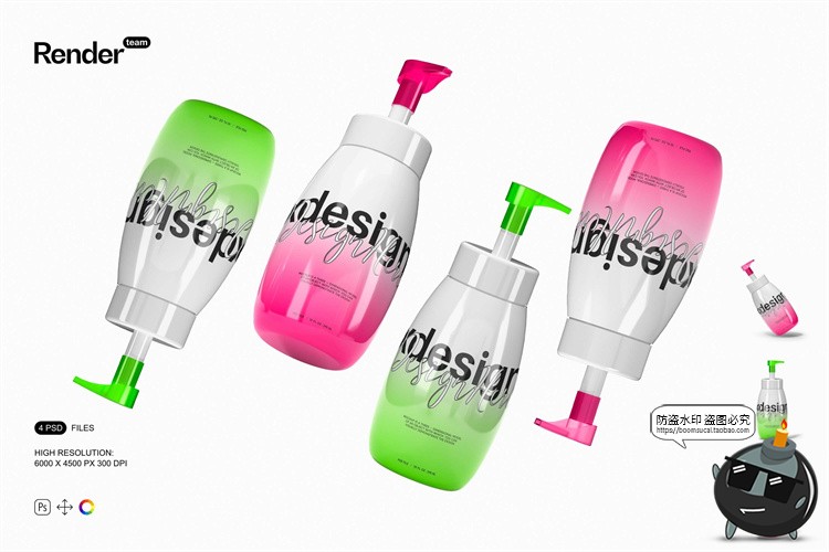 图片[1]-洗手液洗洁精皂液按压塑料瓶泵瓶logo贴图外包装样机PSD模板素材-设计猿