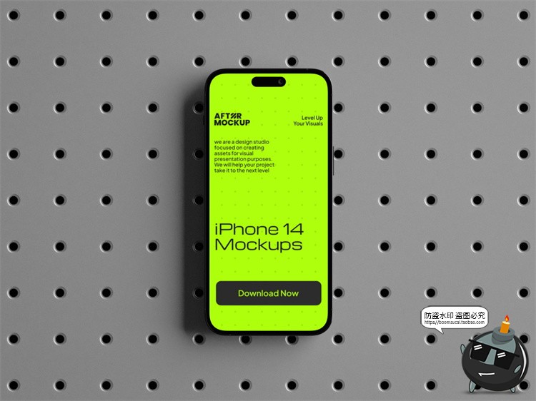 图片[3]-工业风带钉板背景手机屏幕演示作品APPUI效果展示贴图PSD样机模板-设计猿