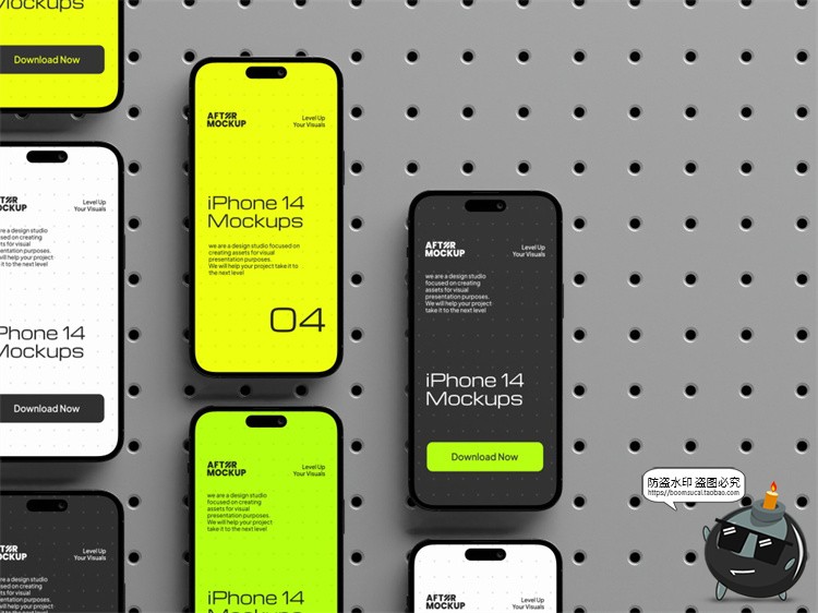 图片[6]-工业风带钉板背景手机屏幕演示作品APPUI效果展示贴图PSD样机模板-设计猿