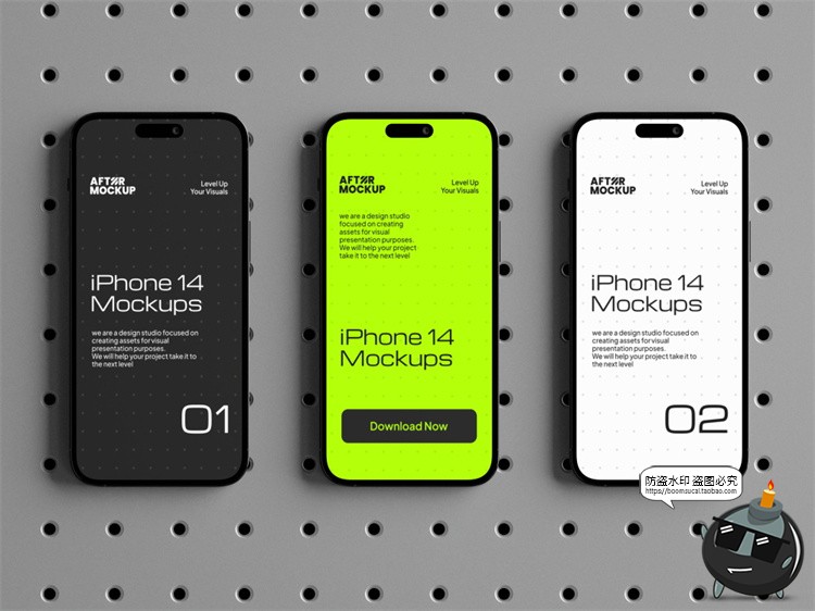 图片[8]-工业风带钉板背景手机屏幕演示作品APPUI效果展示贴图PSD样机模板-设计猿