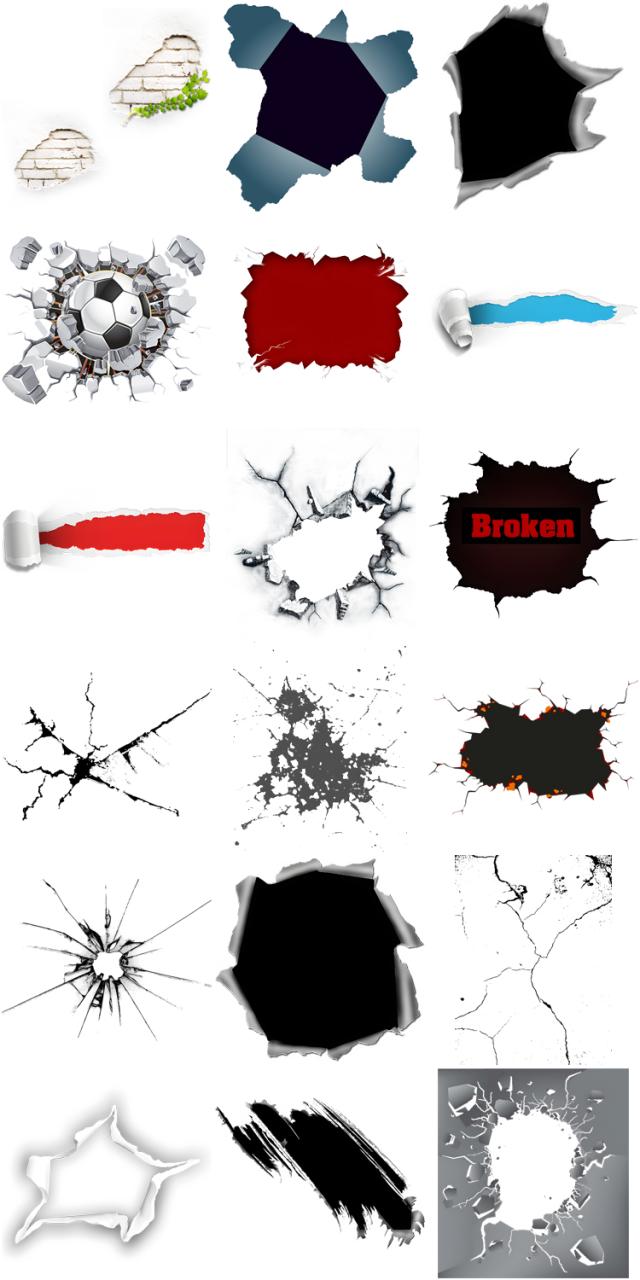 图片[1]-爆裂裂痕破裂特效效果纸张撕纸墙壁破洞PNG免抠图片PS后期素材-设计猿