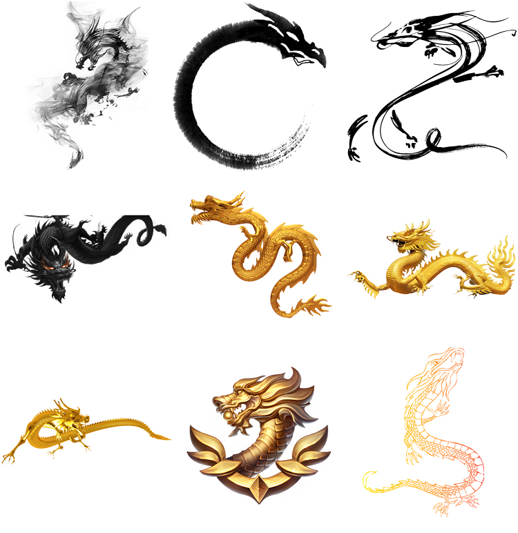 金色龙水墨龙神龙图案图片后期合成美工设计PNG免抠透明PS素材-设计猿