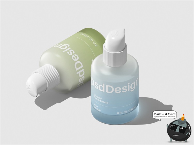 图片[4]-潮流半透明按压泵瓶化妆品美妆粗款瓶子磨砂玻璃包装PSD样机素材-设计猿
