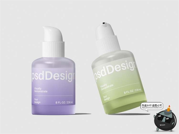 图片[6]-潮流半透明按压泵瓶化妆品美妆粗款瓶子磨砂玻璃包装PSD样机素材-设计猿